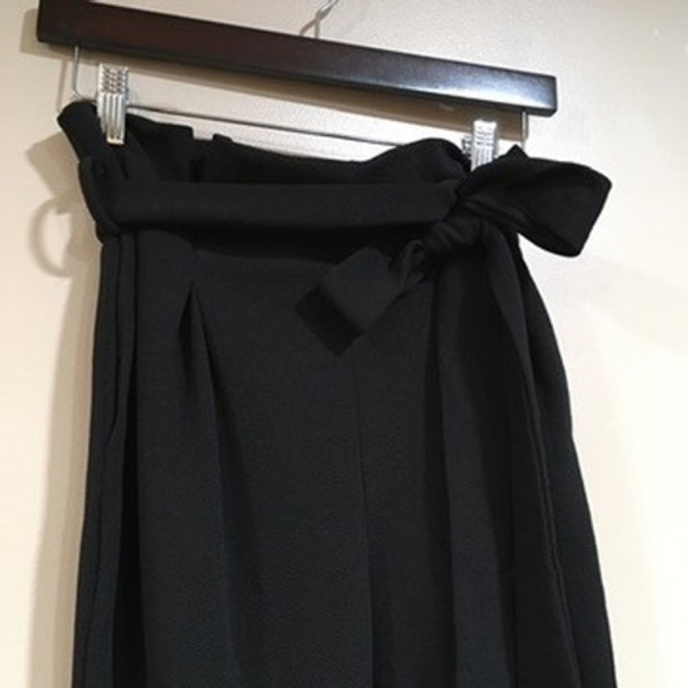 SHEIN Paperbag Tie Waist Tapered Dress Pants Women M Black Business Casual Party - Picture 2 of 10